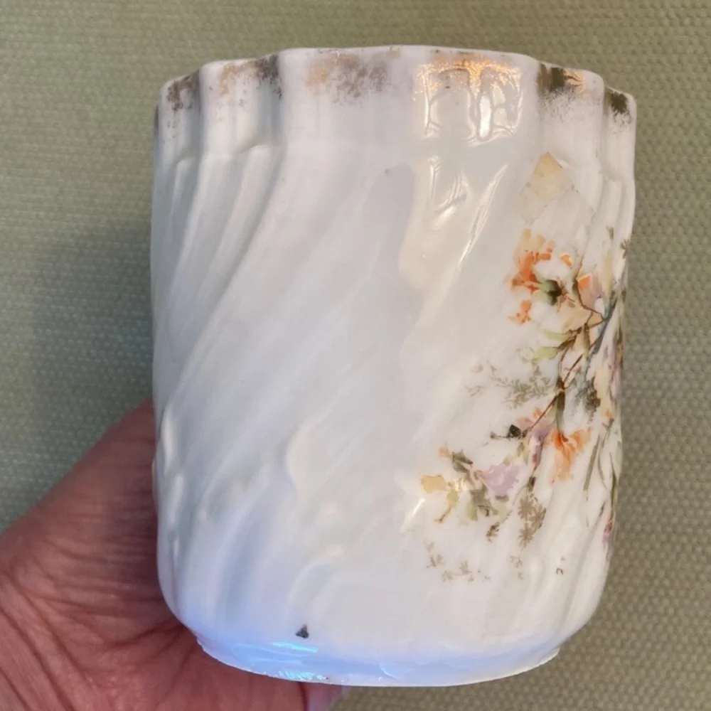 Antique shaving mug, porcelain, floral, Victorian